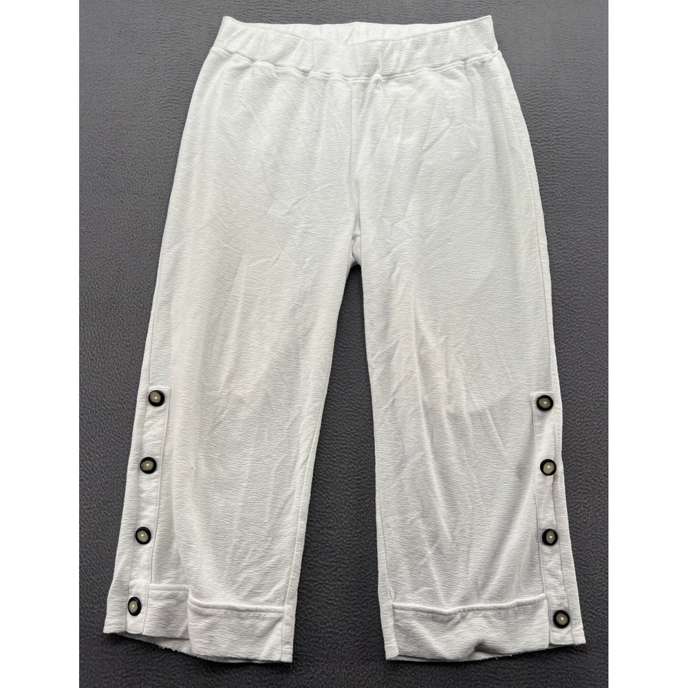 Habitat Pants Womens Sz L White Textured Knit Crop Button Hem Pants